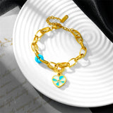 316L Stainless Steel Zircon Shell Bead Heart Charm Bracelet
