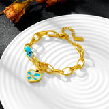316L Stainless Steel Zircon Shell Bead Heart Charm Bracelet