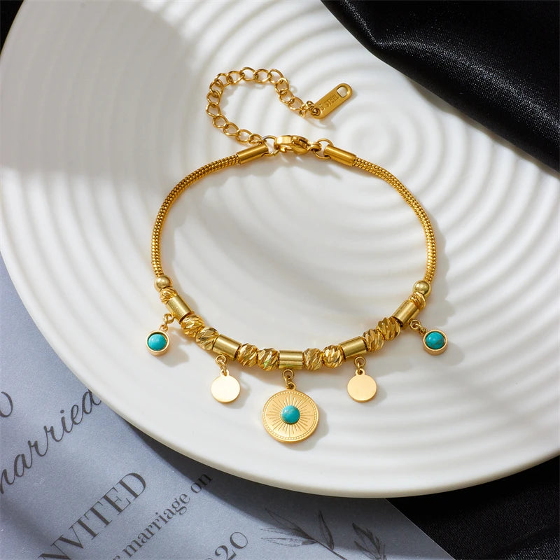 316L Stainless Steel Fine Jewelry Beaded Charm Thick Chain Bracelets
