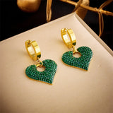 316L Stainless Steel Green Zircon Heart Stud Earrings