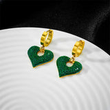 316L Stainless Steel Green Zircon Heart Stud Earrings