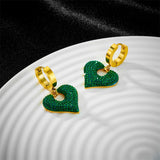 316L Stainless Steel Green Zircon Heart Stud Earrings