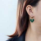 316L Stainless Steel Green Zircon Heart Stud Earrings