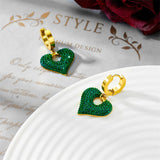 316L Stainless Steel Green Zircon Heart Stud Earrings