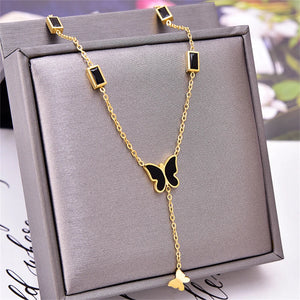 316L Stainless Steel Zircon Butterfly Charms Chain Choker Necklace
