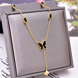 316L Stainless Steel Zircon Butterfly Charms Chain Choker Necklace