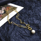 Geometric Pearl Charms Thick Chain Choker Necklace