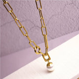 Geometric Pearl Charms Thick Chain Choker Necklace