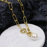 Geometric Pearl Charms Thick Chain Choker Necklace