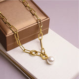 Geometric Pearl Charms Thick Chain Choker Necklace