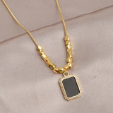 316L Stainless Steel Zircon Square Bead Choker Necklace for Women