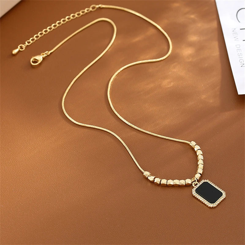 316L Stainless Steel Zircon Square Bead Choker Necklace for Women