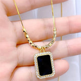 316L Stainless Steel Zircon Square Bead Choker Necklace for Women