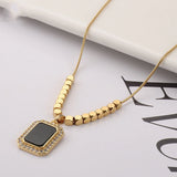 316L Stainless Steel Zircon Square Bead Choker Necklace for Women