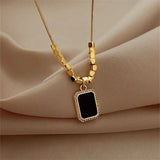316L Stainless Steel Zircon Square Bead Choker Necklace for Women