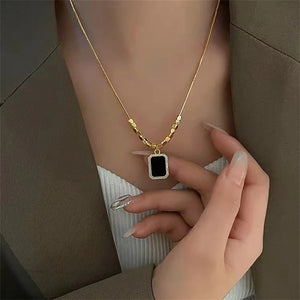 316L Stainless Steel Zircon Square Bead Choker Necklace for Women