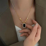 316L Stainless Steel Zircon Square Bead Choker Necklace for Women