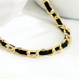 316L Stainless Steel Leather Weave Charms Thick Chain Choker Necklace