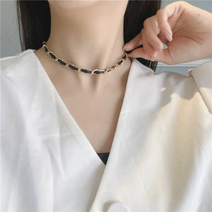 316L Stainless Steel Leather Weave Charms Thick Chain Choker Necklace
