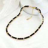 316L Stainless Steel Leather Weave Charms Thick Chain Choker Necklace