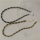 316L Stainless Steel Leather Weave Charms Thick Chain Choker Necklace