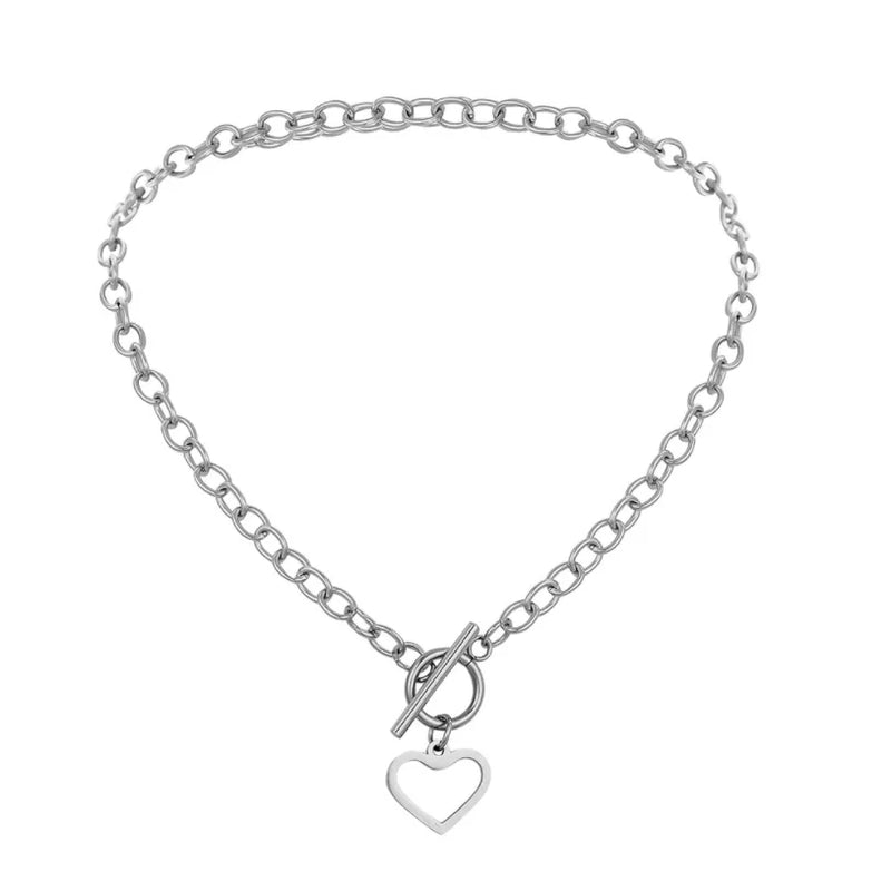 316L Stainless Steel Heart OT Shape Buckle Choker Necklace