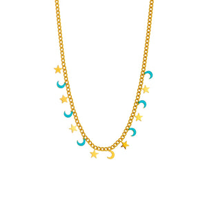 316L Stainless Steel Stars Moon Charm Choker Necklace