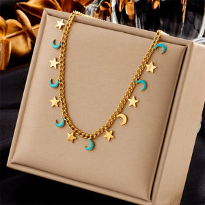 316L Stainless Steel Stars Moon Charm Choker Necklace