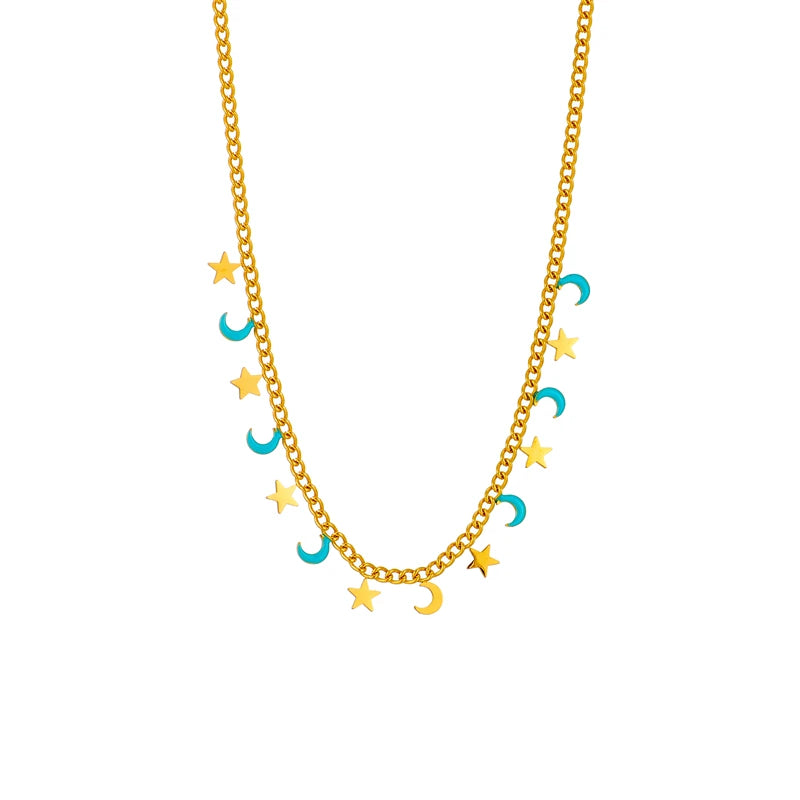 316L Stainless Steel Stars Moon Charm Choker Necklace