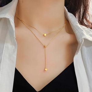 Minimalism 2 Layers Cube Tassel Chain Choker Necklace