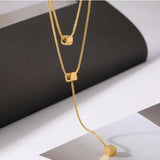 Minimalism 2 Layers Cube Tassel Chain Choker Necklace