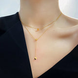 Minimalism 2 Layers Cube Tassel Chain Choker Necklace