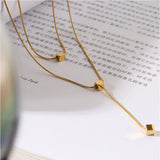 Minimalism 2 Layers Cube Tassel Chain Choker Necklace