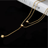 Minimalism 2 Layers Cube Tassel Chain Choker Necklace