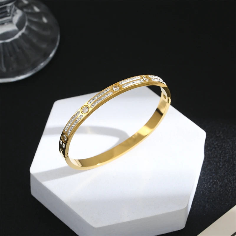 316L Stainless Steel Zircon Charm Bangle Bracelet For Women