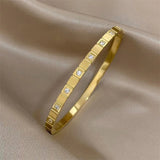 316L SS Zircon Charm Chain Bangle Bracelet