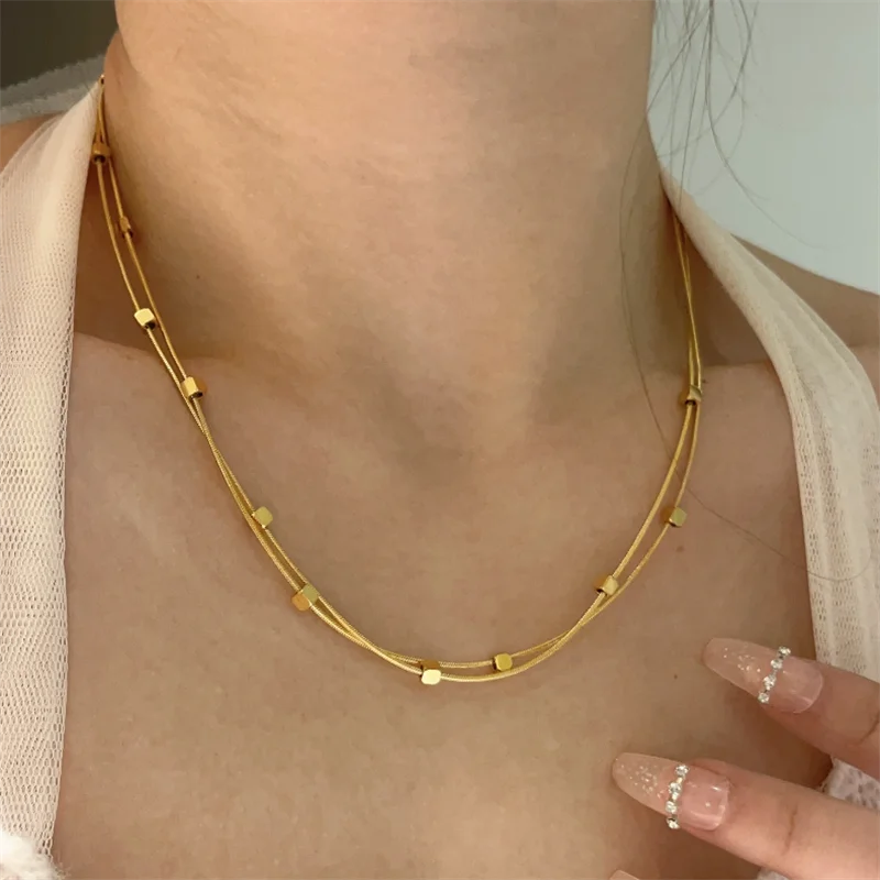 316L Stainless Steel Minimalist Charm Choker Necklace Bracelet Set