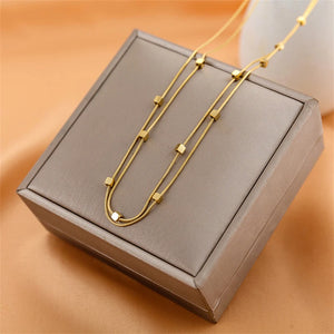 316L Stainless Steel Minimalist Charm Choker Necklace Bracelet Set