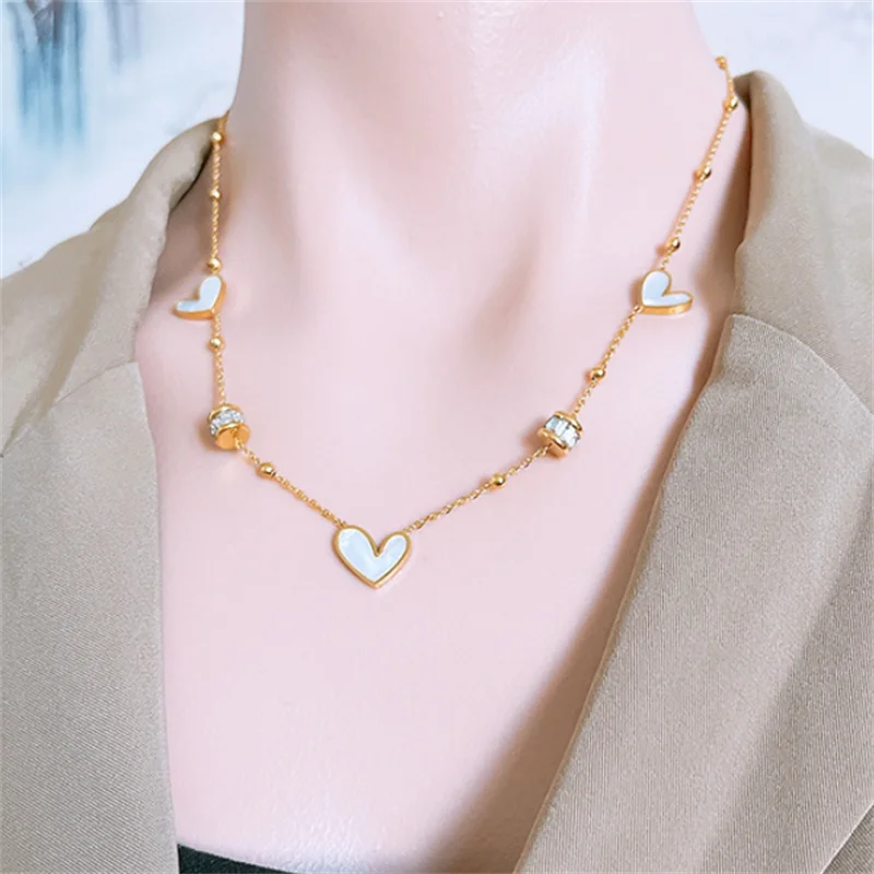 316L Stainless Steel Seashell Heart Charm Choker Necklace Pendant
