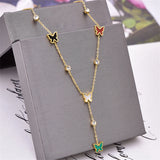 Butterfly Charm Choker Necklace - Natural Shells Zircon Pendant