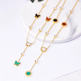 Butterfly Charm Choker Necklace - Natural Shells Zircon Pendant