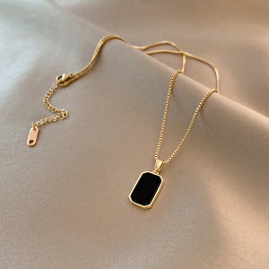 316L Stainless Steel Square Tag Choker Necklace for Women