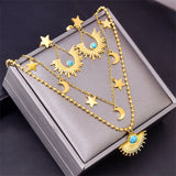 316L Stainless Steel Moon Star Charm Choker Set