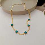 316L Stainless Steel Square Pendant Necklace and Bracelet Set
