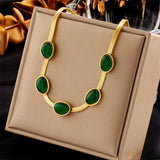 316L Stainless Steel Green Zircon Choker Necklace Bracelet Set