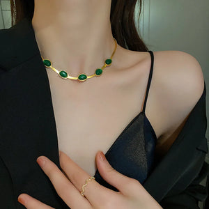 316L Stainless Steel Green Zircon Choker Necklace Bracelet Set