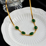 316L Stainless Steel Green Zircon Choker Necklace Bracelet Set