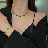 316L Stainless Steel Green Zircon Choker Necklace Bracelet Set