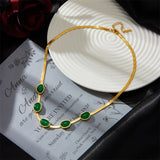 316L Stainless Steel Green Zircon Choker Necklace Bracelet Set
