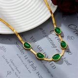 316L Stainless Steel Green Zircon Choker Necklace Bracelet Set